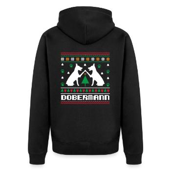 Ugly Christmas Doberman Christmas knitting pattern - Unisex Premium Organic Zip Hoodie - black - Back - Nico (187cm)