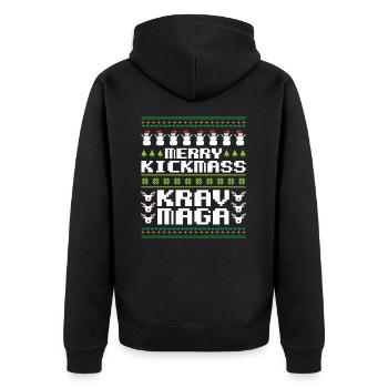 Ugly Christmas Krav Maga Kapap Geschenk - Unisex Premium Bio Zip Hoodie - Schwarz - Hinten - Nico (187cm)