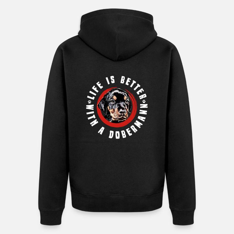 Dobermann Welpe - Unisex Premium Bio Zip Hoodie - Schwarz