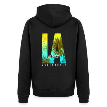 Los Angeles LA - Unisex Premium Organic Zip Hoodie - black - Back - Nico (187cm)