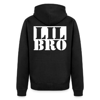 BIG BRO - LIL BRO Partnerlook - Unisex Premium Bio Zip Hoodie - Schwarz - Hinten - Nico (187cm)
