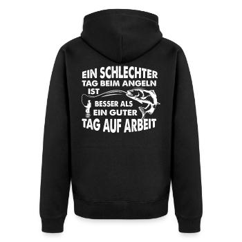 Angeln Anglerspruch lustiger Angler Spruch Fischer - Unisex Premium Bio Zip Hoodie - Schwarz - Hinten - Nico (187cm)