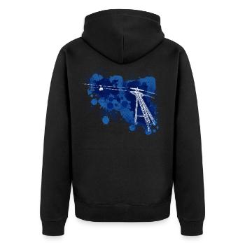 P4 Kipper von Grands Montets - Unisex Premium Bio Zip Hoodie - Schwarz - Hinten - Nico (187cm)