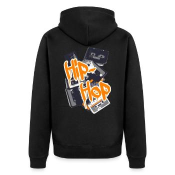 Retro Hip Hop graffiti Kassetten - Unisex Premium Bio Zip Hoodie - Schwarz - Hinten - Nico (187cm)