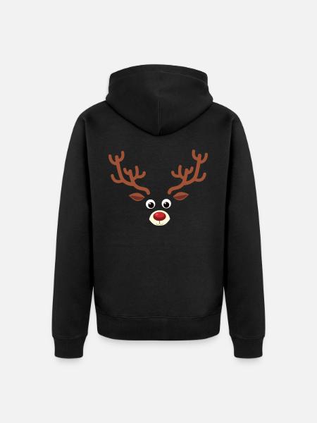 Christmas Reindeer Face - Red Nose Rudolph Rentier - Premium økologisk unisex-hættejakke - sort