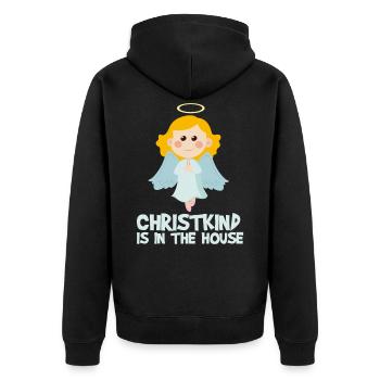 Christkind is in the House - Engel Weihnachten - Unisex Premium Bio Zip Hoodie - Schwarz - Hinten - Nico (187cm)
