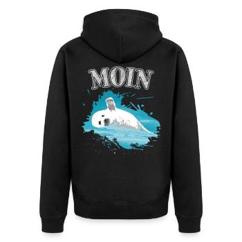 Nordsee Seehund Baby Moin Ostsee - Unisex Premium Bio Zip Hoodie - Schwarz - Hinten - Nico (187cm)