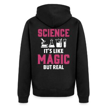 Wissenschaft - Unisex Premium Bio Zip Hoodie - Schwarz - Hinten - Nico (187cm)