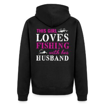 Maedchen Frau angeln anglerin - Unisex Premium Bio Zip Hoodie - Schwarz - Hinten - Nico (187cm)