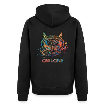 Perfect, colorful, cool owl shirt with a saying - Unisex Premium Organic Zip Hoodie - black - Back - Nico (187cm)