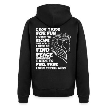 Reiter Pony Dressur Reiten Pferdespruch Pferd - Unisex Premium Bio Zip Hoodie - Schwarz - Hinten - Nico (187cm)