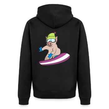 Pistensau - Unisex Premium Bio Zip Hoodie - Schwarz - Hinten - Nico (187cm)