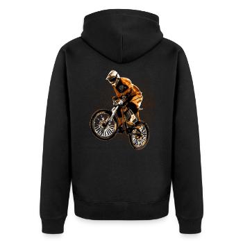 Singletrail Mountainbike MTB Fahrrad orange - Unisex Premium Bio Zip Hoodie - Schwarz - Hinten - Nico (187cm)