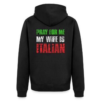 Männer beten für mich Meine Frau ist Italienerin - Unisex Premium Bio Zip Hoodie - Schwarz - Hinten - Nico (187cm)