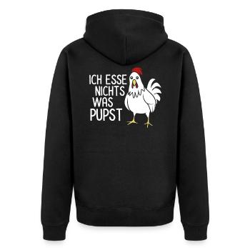 Ich esse nichts was pupst - Unisex Premium Bio Zip Hoodie - Schwarz - Hinten - Nico (187cm)