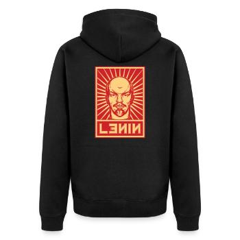 Vintage Lenin Propaganda - Unisex Premium Bio Zip Hoodie - Schwarz - Hinten - Nico (187cm)