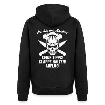 Ich Bin Am Kochen - Unisex Premium Bio Zip Hoodie - Schwarz - Hinten - Nico (187cm)