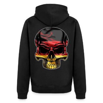deutschland totenkopf - Unisex Premium Bio Zip Hoodie - Schwarz - Hinten - Nico (187cm)