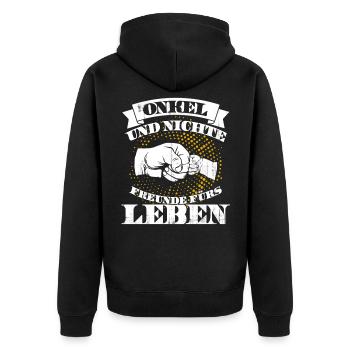 Onkel und Nichte. Freunde fürs Leben. Geschenk - Unisex Premium Bio Zip Hoodie - Schwarz - Hinten - Nico (187cm)