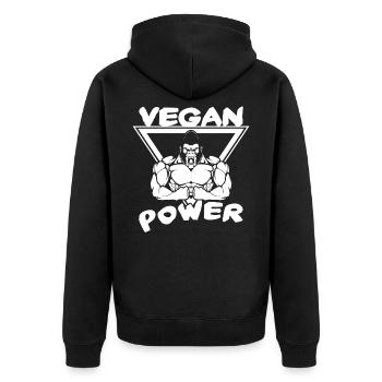 Vegan Power - Unisex Premium Bio Zip Hoodie - Schwarz - Hinten - Nico (187cm)