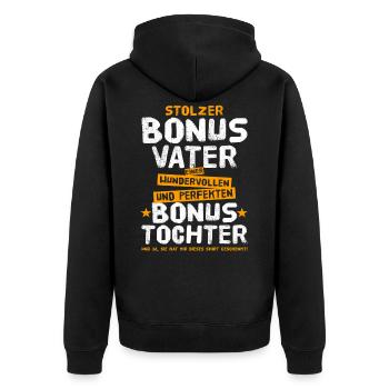 Stolzer Bonus Papa Vater Bonuspapa Stiefvater NEU - Unisex Premium Bio Zip Hoodie - Schwarz - Hinten - Nico (187cm)