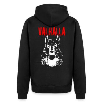 2reborn VALHALLA Kriegerin Warrior Odin Thor Braut - Unisex Premium Bio Zip Hoodie - Schwarz - Hinten - Nico (187cm)