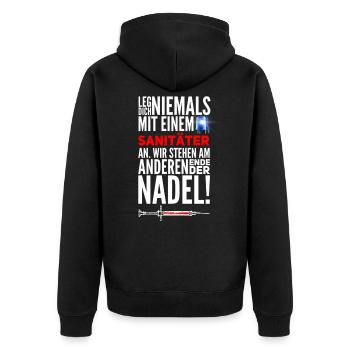 Technischen Rettungssanitäter - Unisex Premium Bio Zip Hoodie - Schwarz - Hinten - Nico (187cm)