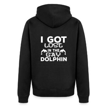 I Got Lost In The Gay Dolphin - Unisex Premium Bio Zip Hoodie - Schwarz - Hinten - Nico (187cm)