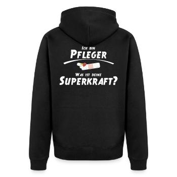 Ich bin Pfleger - Was ist deine Superkraft - Unisex Premium Bio Zip Hoodie - Schwarz - Hinten - Nico (187cm)