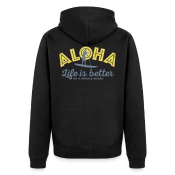 Aloha - La vie est meilleure sur une planche de paddle (hommes) - Veste à capuche bio Premium Unisexe - noir - Dos - Nico (187cm)