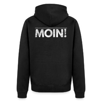 Moin Norddeutsch Geschenk - Unisex Premium Bio Zip Hoodie - Schwarz - Hinten - Nico (187cm)