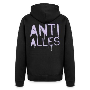 ANTI ALLES - Unisex Premium Bio Zip Hoodie - Schwarz - Hinten - Nico (187cm)