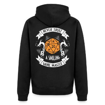 Never Trust A Smiling Game Master Tabletop RPG - Unisex Premium Organic Zip Hoodie - black - Back - Nico (187cm)