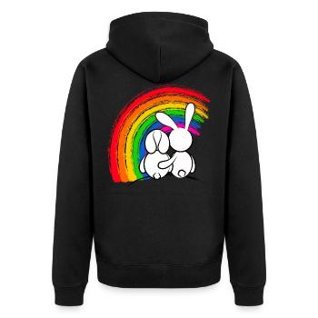 Hasen Kaninchen vorm Pride Regenbogen - Unisex Premium Bio Zip Hoodie - Schwarz - Hinten - Nico (187cm)