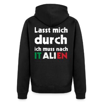Lasst mich durch ich muss nach ITALIEN - Unisex Premium Bio Zip Hoodie - Schwarz - Hinten - Nico (187cm)