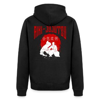 Aiki-Jujutsu Martial Arts Training Dojo Kampfsport - Unisex Premium Bio Zip Hoodie - Schwarz - Hinten - Nico (187cm)