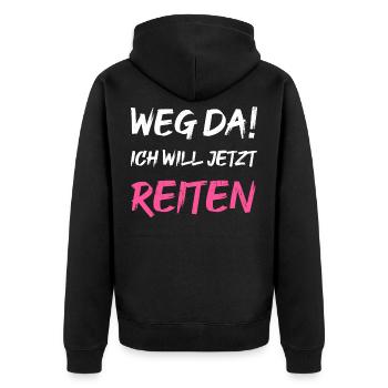 Weg da! ich will jetzt reiten - Unisex Premium Bio Zip Hoodie - Schwarz - Hinten - Nico (187cm)
