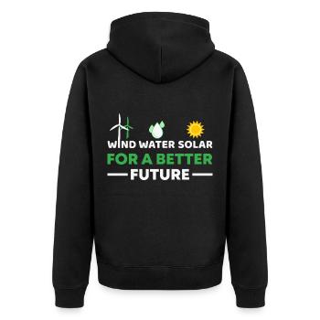 Wind, Water, Solar - For A Better Future - Unisex Premium Bio Zip Hoodie - Schwarz - Hinten - Nico (187cm)