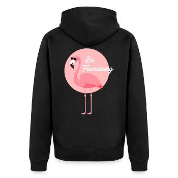 Sardinien-Flamingobild, Wandern & Camping - Unisex Premium Bio Zip Hoodie - Schwarz - Hinten - Nico (187cm)