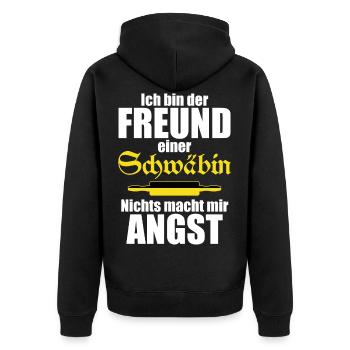 Ich bin der Freund einer Schwäbin Lustiger Spruch - Unisex Premium Bio Zip Hoodie - Schwarz - Hinten - Nico (187cm)