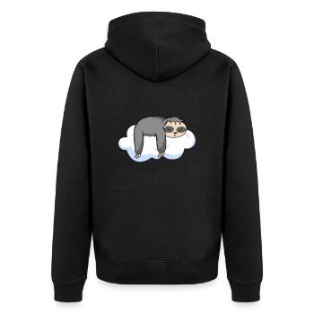 Lustiges Faultier Motiv auf Wolke - Unisex Premium Bio Zip Hoodie - Schwarz - Hinten - Nico (187cm)