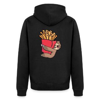 lässiges Faultier Motiv mit Pommes - Unisex Premium Bio Zip Hoodie - Schwarz - Hinten - Nico (187cm)