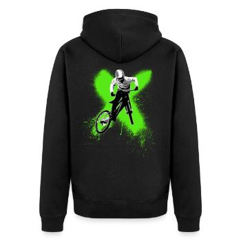 garçon cool sautant en vélo de montagne - Veste à capuche bio Premium Unisexe - noir - Dos - Nico (187cm)