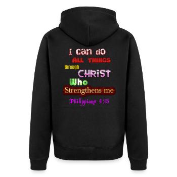 Bibelvers Bibelvers Heiliger Geist Heiliger Geist - Unisex Premium Bio Zip Hoodie - Schwarz - Hinten - Nico (187cm)