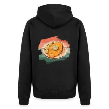 Wiener Schnitzel Kalbfleisch Österreich Grafik - Unisex Premium Bio Zip Hoodie - Schwarz - Hinten - Nico (187cm)