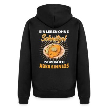 Wiener Schnitzel Kalbfleisch Österreich - Sinnlos - Unisex Premium Bio Zip Hoodie - Schwarz - Hinten - Nico (187cm)