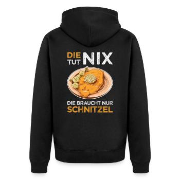 Wiener Schnitzel Kalbfleisch Österreich - Tut nix - Unisex Premium Bio Zip Hoodie - Schwarz - Hinten - Nico (187cm)