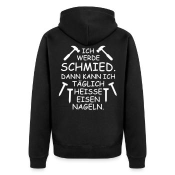 Schmied - Unisex Premium Bio Zip Hoodie - Schwarz - Hinten - Nico (187cm)