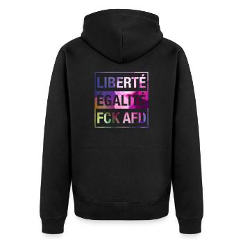 Liberté Égalité FCK AFD Shirt - Unisex Premium Bio Zip Hoodie - Schwarz - Hinten - Nico (187cm)