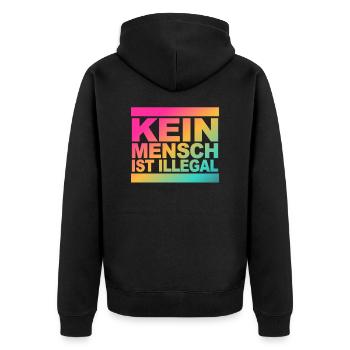 Kein Mensch ist illegal - Gegen Rechts - FCK NZS - Unisex Premium Bio Zip Hoodie - Schwarz - Hinten - Nico (187cm)
